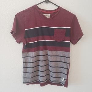 Boys Maroon/Black/Gray striped shirt Size M